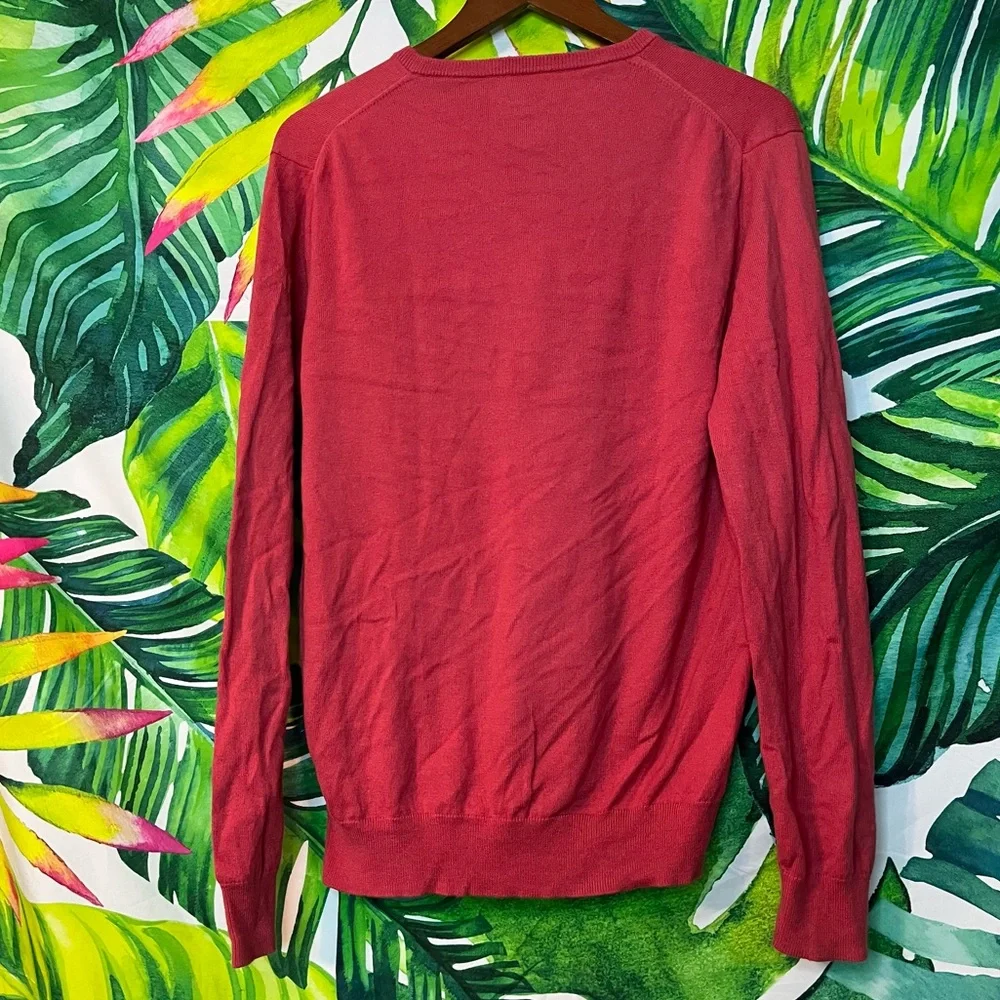 J. Crew Mens M Harbor Cotton V Neck Red Grandpacore Slim Stretchy Spring Sweater